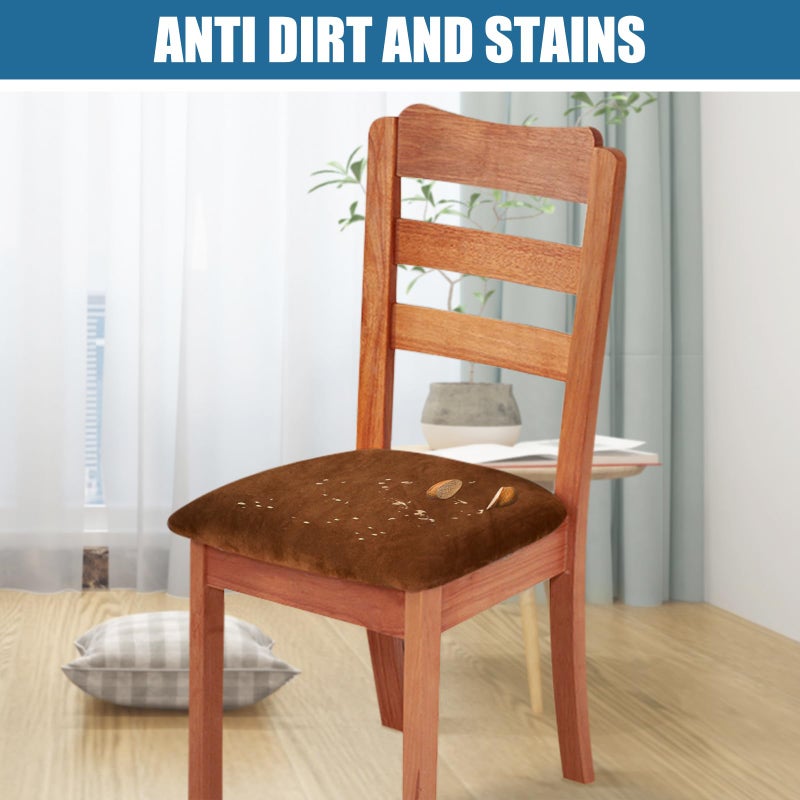 Smiry Velvet Seat Covers for Dining Room Chair Set of 2, Stretch Fit Removable Washable Chair Seat Cushion Protector Slipcovers with Ties, Camel - Image 3